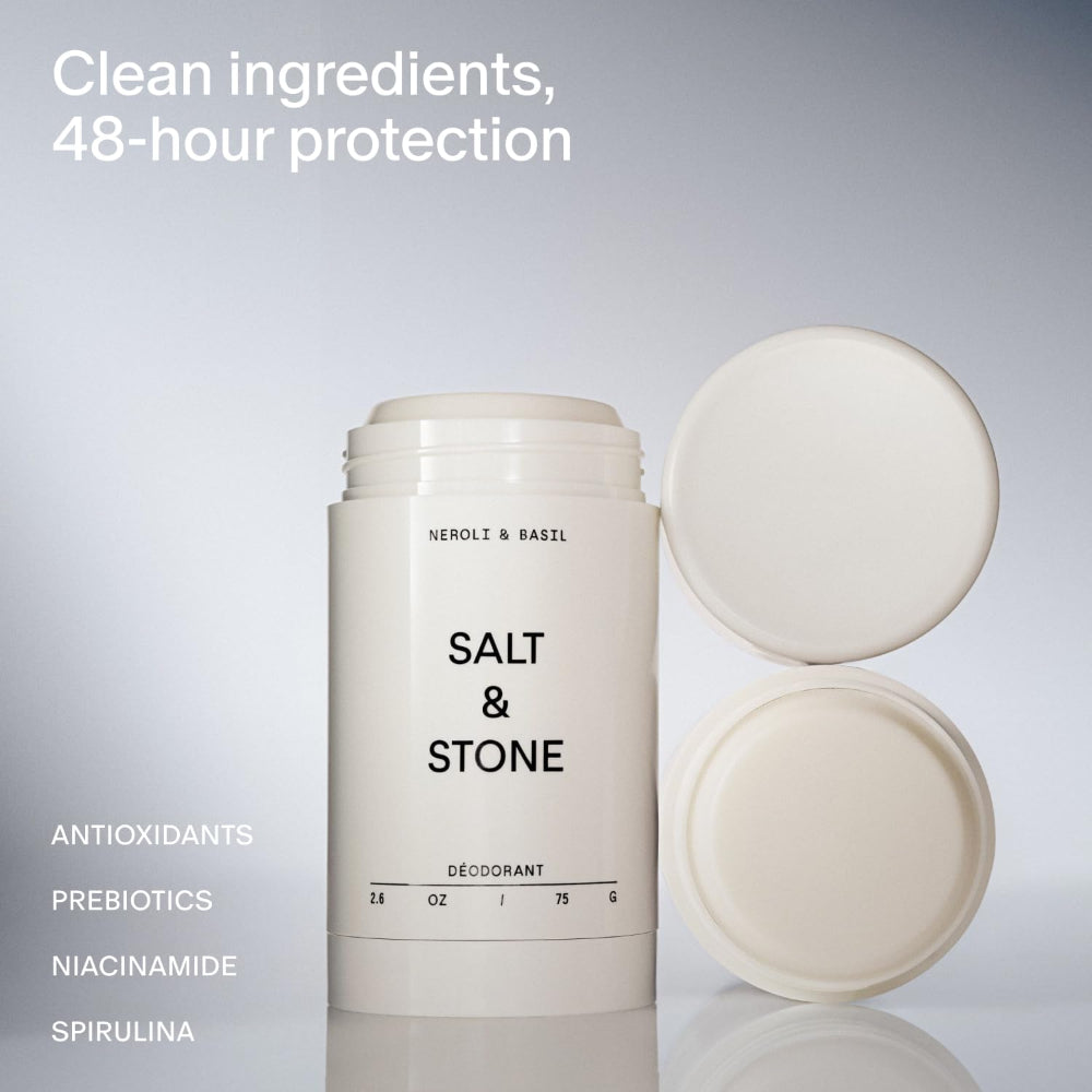 Salt & Stone Aluminum Free Deodorant | Extra Strength 48 Hour Protection for Women & Men | Made with Seaweed Extracts, Niacinamide & Prebiotics | Neroli & Basil